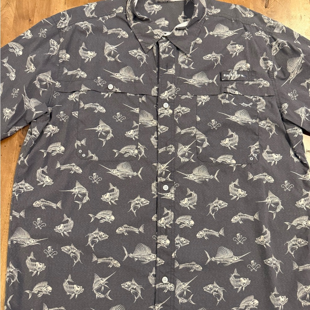 Salt Life Charcoal Fish Pattern Shirt